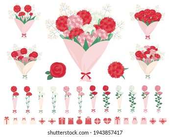 Ilustración con un ramo de claveles y rosas. Flores para el Día de la Madre.