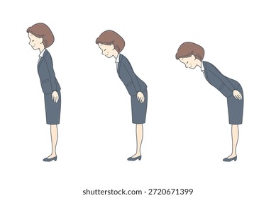 Conjunto de ilustración de ángulos de arqueamiento para una empresaria de mediana edad