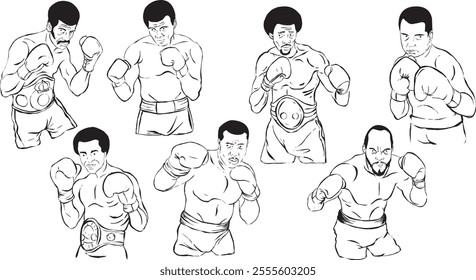 Illustration set of boxing pose, hand drawing style
