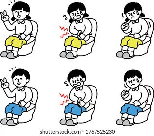 Illustration set of a boy and a girl adding things in the toilet 