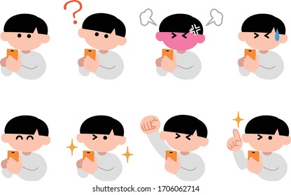 Illustration set of a boy operating a smartphone
