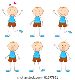 illustration of set of boy showing different expression