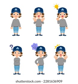 Illustrationsset eines Jungen mit verschiedenen Ausdrücken