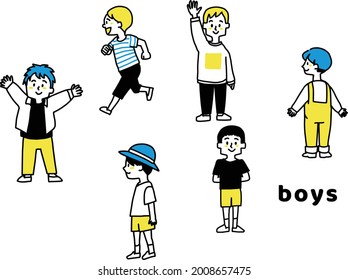 Illustration set of boys in various poses