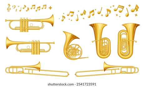 Illustration set of brass instruments used in orchestra