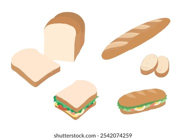 Ilustração conjunto de pão e baguete