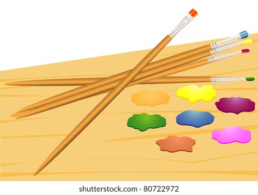 Illustration of a set of brushes and paints of different colors
