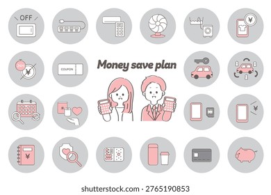 Illustration Set of Budgeting Advisors and Money-Saving Icons