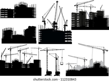 illustration with set of buildings and cranes
