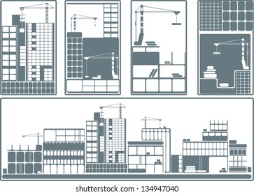 illustration with set of buildings and cranes