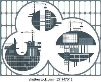 illustration with set of buildings and cranes
