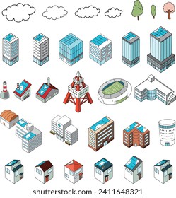 Illustration set of buildings and structures