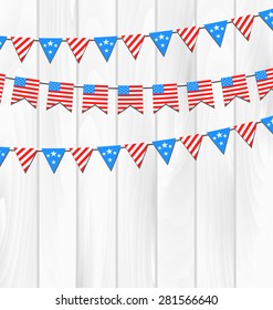 Illustration Set Bunting Pennants for American Independence Day, National Symbolic Decoration. Vector