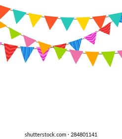 Illustration Set Bunting Pennants with Ornamental Texture, Holiday Decoration - Vector