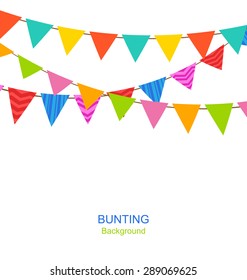 Illustration Set Bunting Pennants with Ornamental Texture, Holiday Decoration - Vector