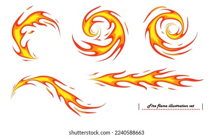 Illustration set of burning fire flame (white background, vector, clipping)