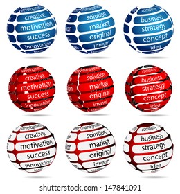 Illustration Set Business Ball with Inscription on White Background. Vector. 
