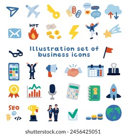 Illustration set of business people and business icons