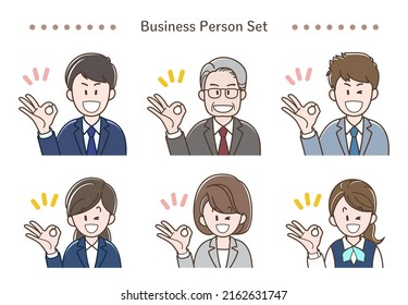 Illustration set of business persons doing OK sign