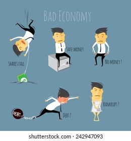 Illustration set of a business which represents the bad economy.