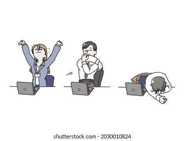 Illustration set of a businessman feeling tired
