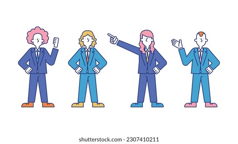 Illustration set C of diverse male business people.