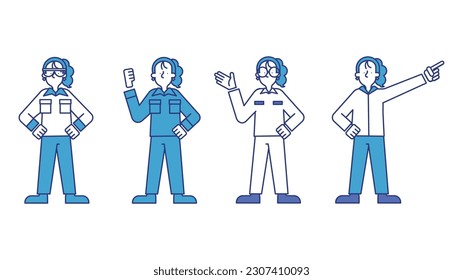Illustration set C of men wearing work clothes