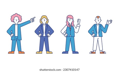 Illustration set C of various male business people in casual clothes.