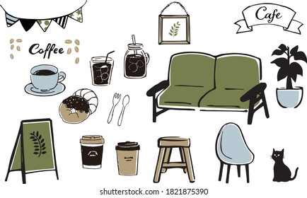 
Illustration set of cafe furniture drawn with a pen