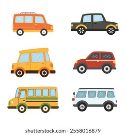 Illustration Set of Car Automobile Bus Vehicle Transport Transportation Journey Explore