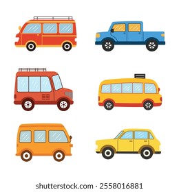 Illustration Set of Car Automobile Bus Vehicle Transport Transportation Journey Explore