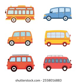 Illustration Set of Car Automobile Bus Vehicle Transport Transportation Journey Explore