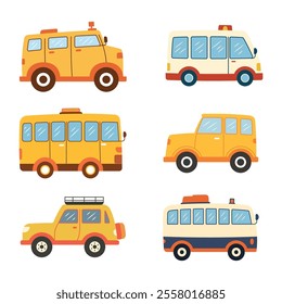 Illustration Set of Car Automobile Bus Vehicle Transport Transportation Journey Explore