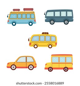 Illustration Set of Car Automobile Bus Vehicle Transport Transportation Journey Explore