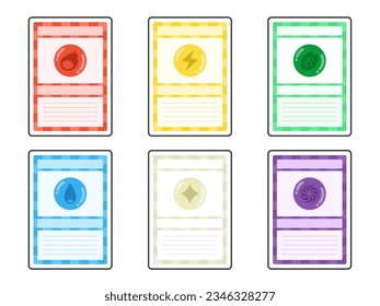 An illustration set of cards (with borders) for different attributes of trading cards.