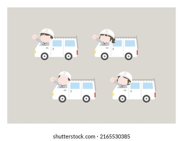 Illustration set of cars and civil engineering workers