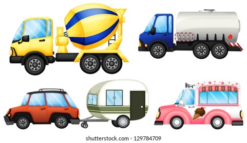 Illustration of a set of cars on a white background