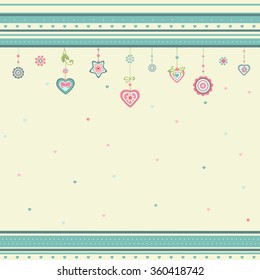 illustration set of cartoon vintage vector template decoration Valentine's Day. 
Valentine card with happy colored hearts