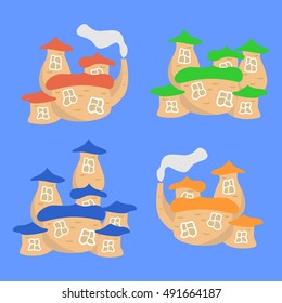 illustration - set of castles in the style of fantasy.
