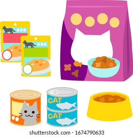 Illustration set of cat foods