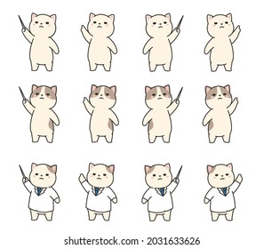 The illustration set of a cat pointing. laboratory coat. Conducting rod.