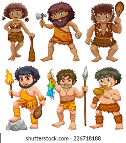 illustration set cavemen