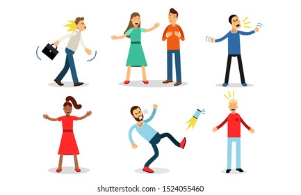 Illustration Set With Characters Of Negative Emotions Isolated On White Background