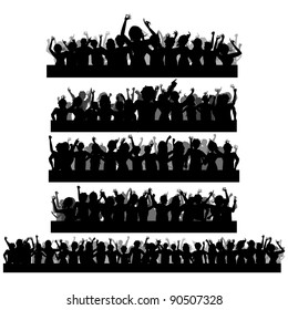 illustration of set of cheering crowd silhouette in isolated background