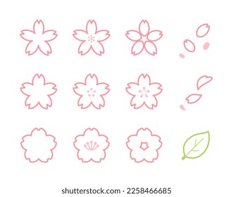 Illustration set of cherry blossoms of various shapes