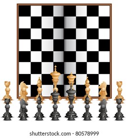 illustration of set of chess figure with chess board