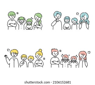 Illustration set of a child who is angry with his parents