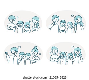 Illustration set of a child who is angry with his parents