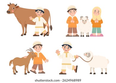Conjunto de ilustración de niños celebrando Eid al-Adha