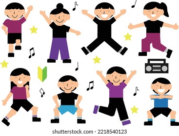 Illustration set of children doing various dance poses